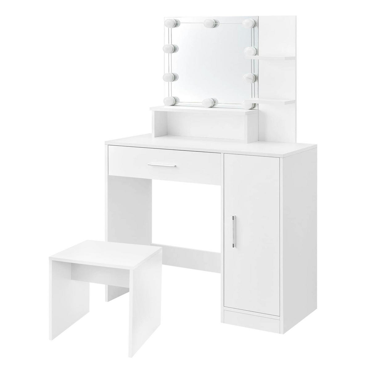 SCHMINKTISCH LED mit HOCKER - Weiß, Holzwerkstoff (38/137/90cm) - ML-DESIGN
