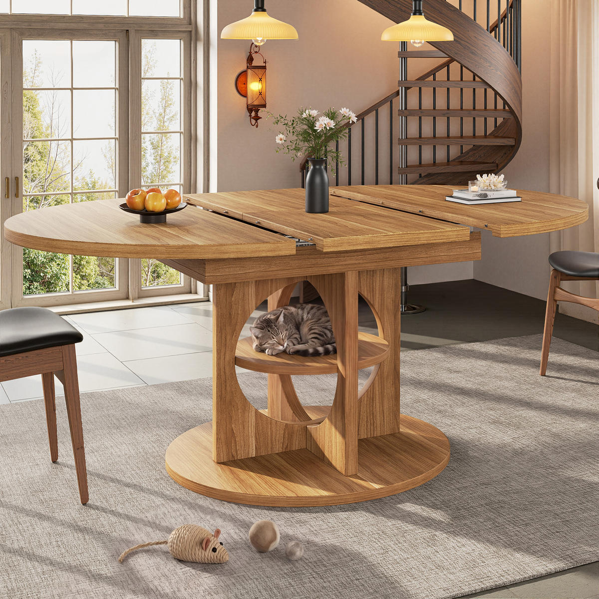 ESSTISCH mit Stauraum, runder und ovaler Funktion Holzoptik 110-150 cm - Braun, Holzwerkstoff/Metall (150/110/76cm) - EVRYAE