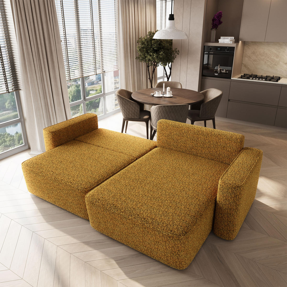 ECKSOFA BELISE BL Currygelb Chenille mit Schlaffunktion - Currygelb, Holz/Textil (252/162cm) - MASSENO
