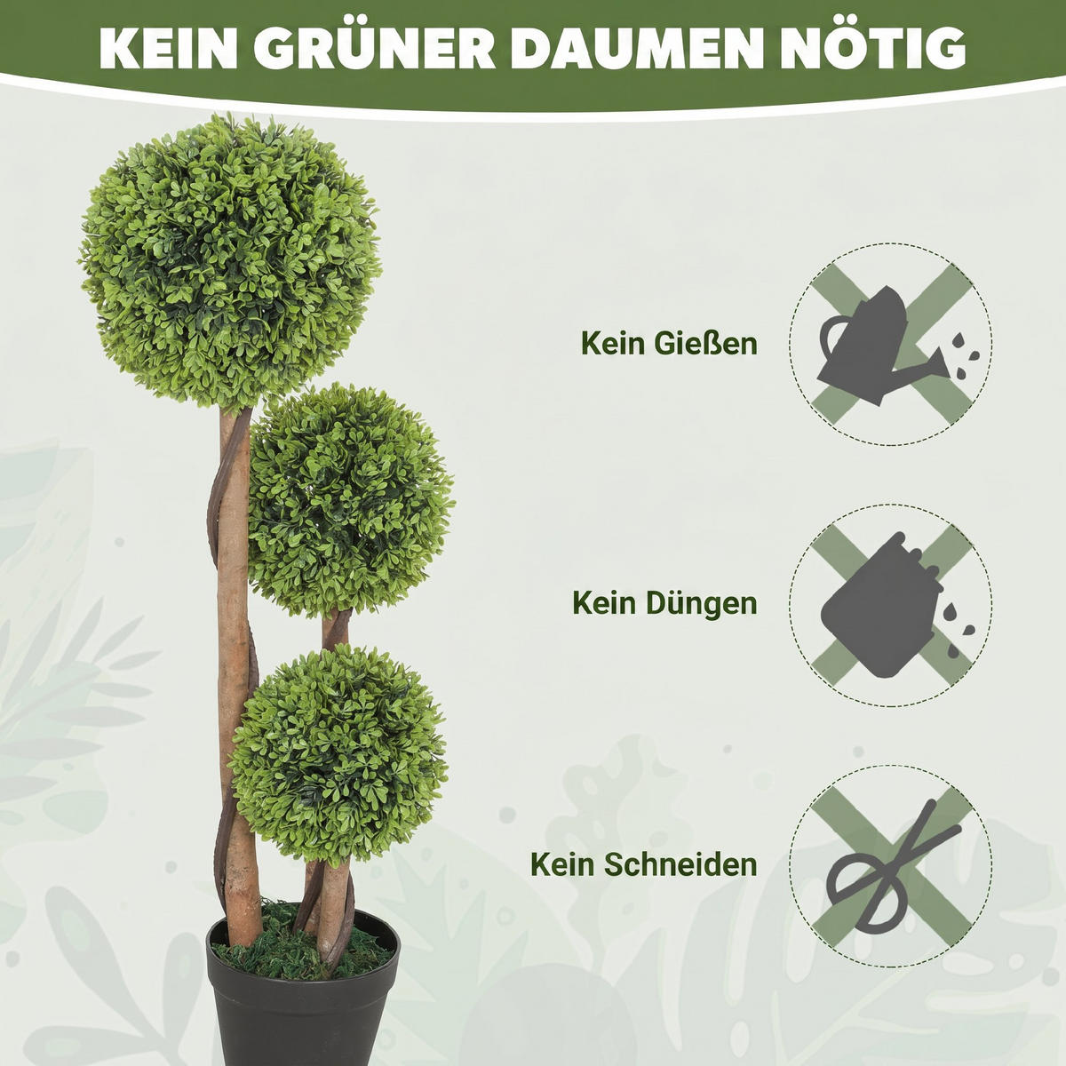 KÜNSTLICHER Buchsbaum Kunststoff, Zement Grün - Schwarz/Grün, Kunststoff (90cm) - HOMCOM