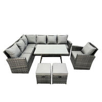 GARTENLOUNGE mit Ecksofa Polyrattan Dunkelgrau 9-Sitzer - Dunkelgrau/Grau, Glas/Kunststoff - Fimous