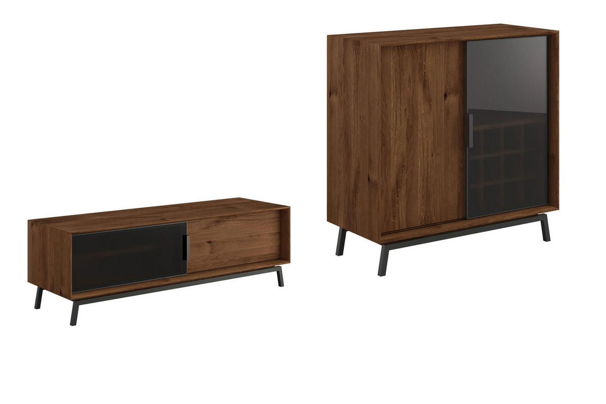 WOHNWAND 2er-Set Modern Loft Eiche Tabak 301 / 50 / 101cm - Eichefarben/Dunkelbraun, Holz/Metall (301/101/50cm) - Feldmann-Wohnen