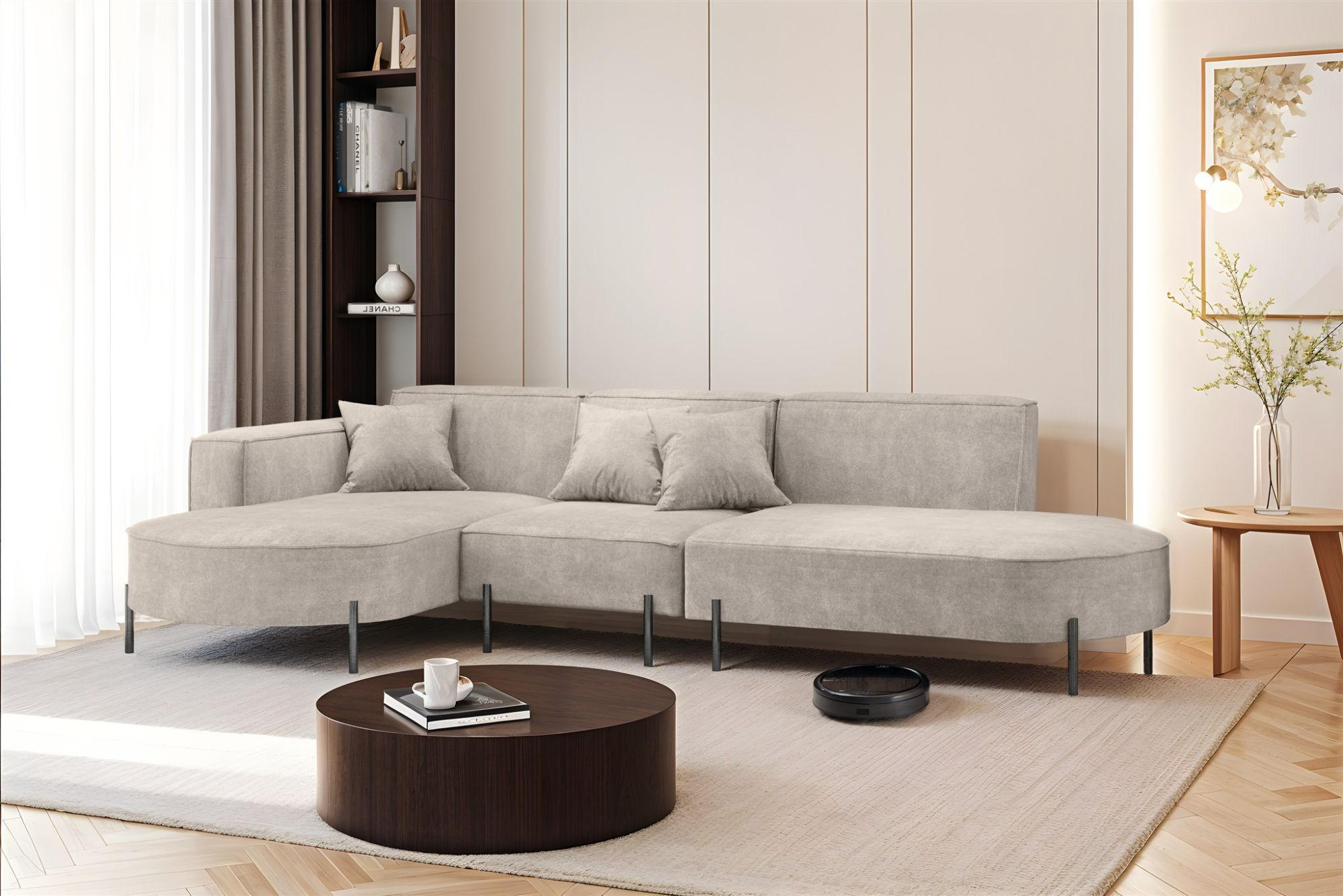 ECKSOFA Valencia - Hellgrau, Holzwerkstoff/Textil (321/165cm) - Fun Möbel