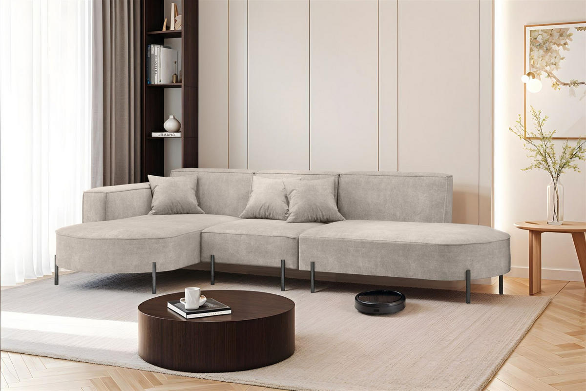 ECKSOFA Valencia - Hellgrau, Holzwerkstoff/Textil (321/165cm) - Fun Möbel