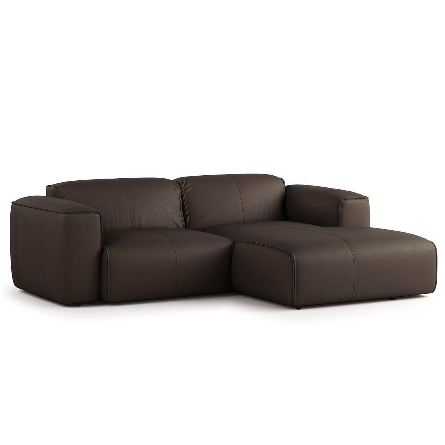 ECKSOFA mit XL-Longchair - Dunkelbraun/Schwarz, Leder/Kunststoff (260/171cm) - home24