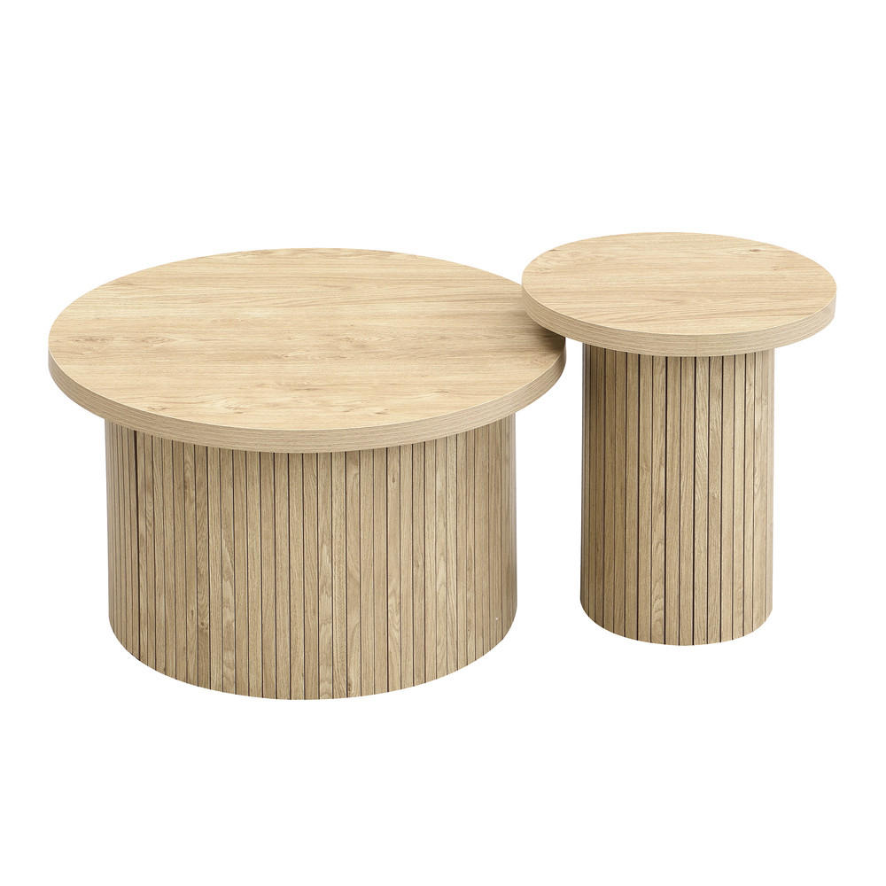 COUCHTISCH Doppel Rund Naturholzlatten Multifunktional Beistelltisch Modern - Braun, Holz (81.28/78.74/19.05cm) - FLIEKS