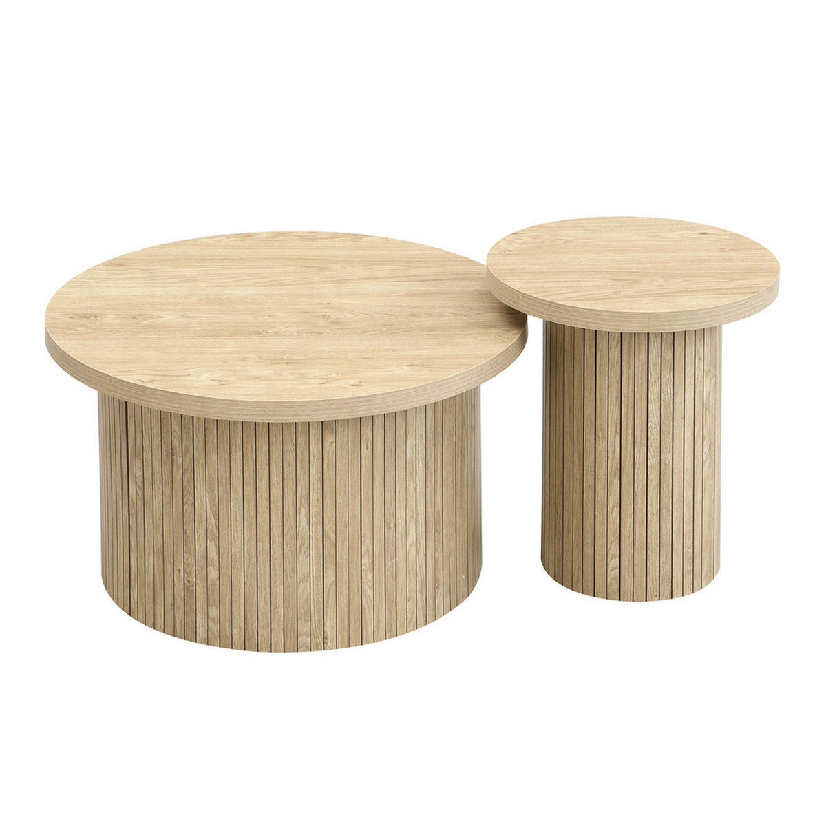 COUCHTISCH Doppel Rund Naturholzlatten Multifunktional Beistelltisch Modern - Braun, Holz (81.28/78.74/19.05cm) - FLIEKS