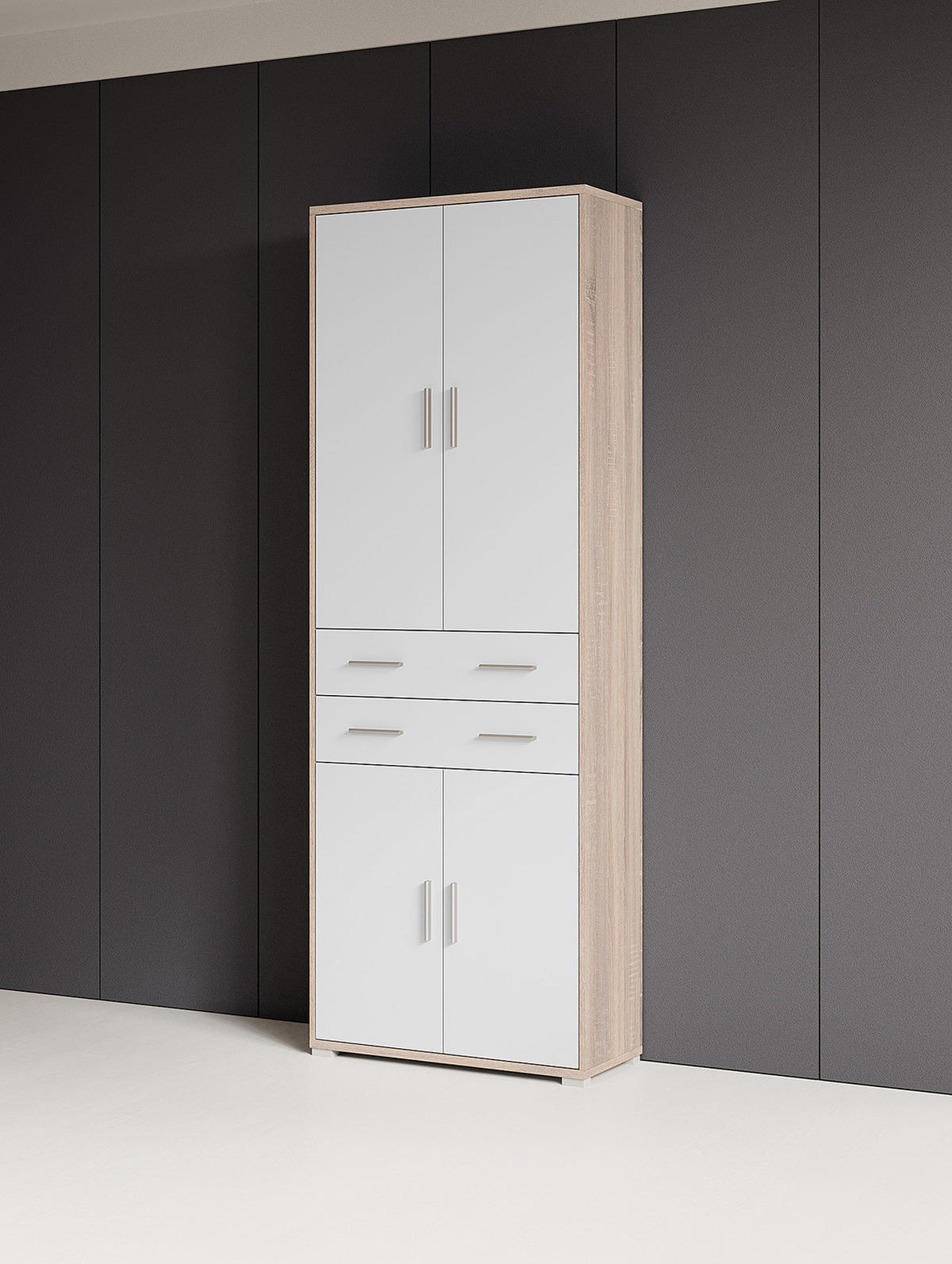 AKTENSCHRANK mit 4 Türen - Eichefarben/Weiß, Holzwerkstoff (79/220/35cm) - home24