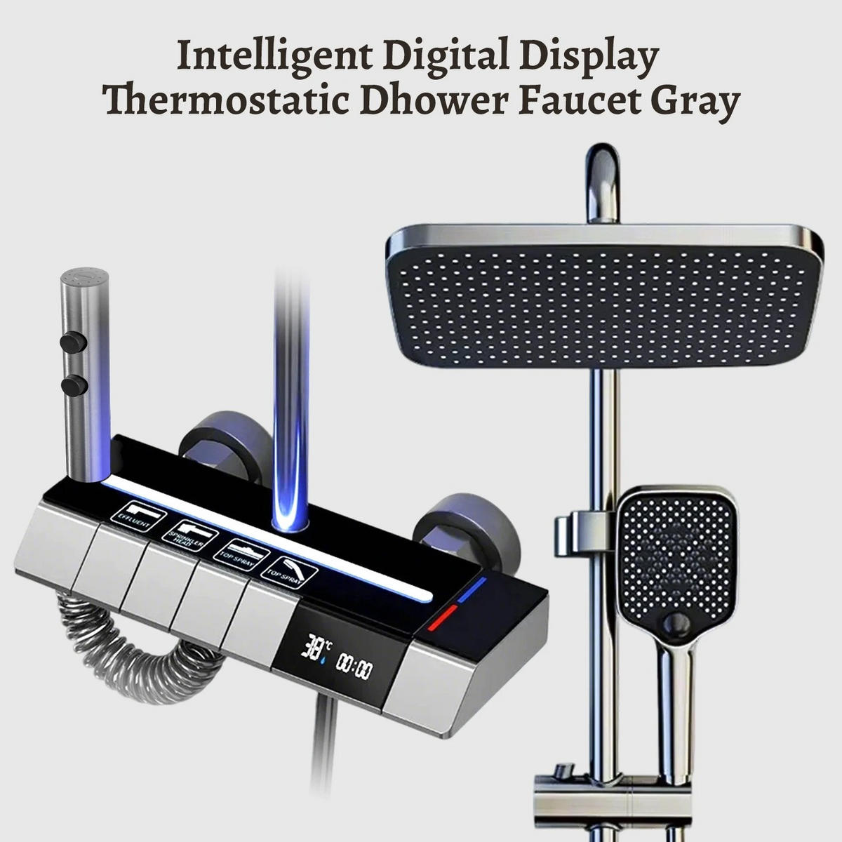 ÜBERKOPFBRAUSESET Digitale Mischbatterie Schwarz/Grau - Grau, Metall (32/82/21cm) - Kaket