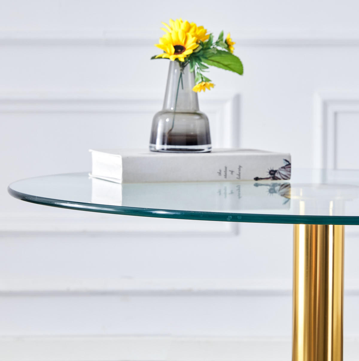 RUNDER Bartisch 89/89 cm aus Glas mit Metallgestell in Gold, Höhe 92 cm - Goldfarben, Holzwerkstoff (89/89/92cm) - BEAOK