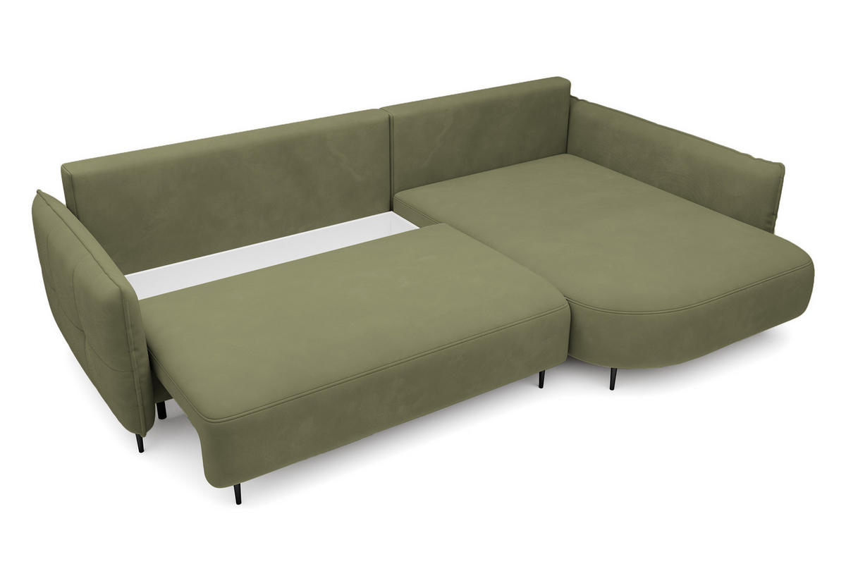 ECKSOFA Oblivio Olivgrün Velours - Schwarz/Olivgrün, Textil/Metall (285/200cm) - Selsey