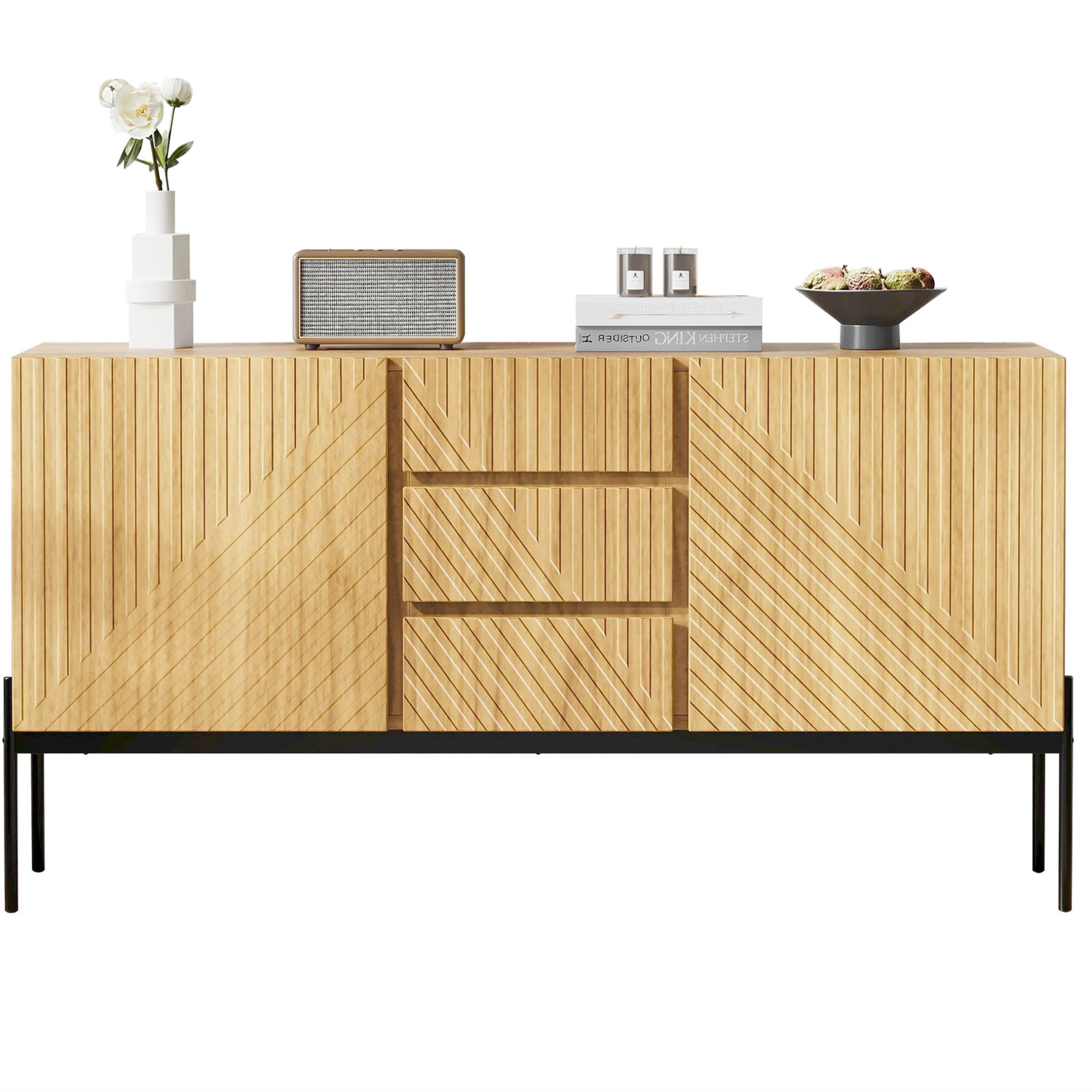 SIDEBOARD 140/40/75 cm in Natural mit 2 Türen, 3 Schubladen und Metallbeinen - Naturfarben, Holzwerkstoff (140/75/40cm) - Flora Grace