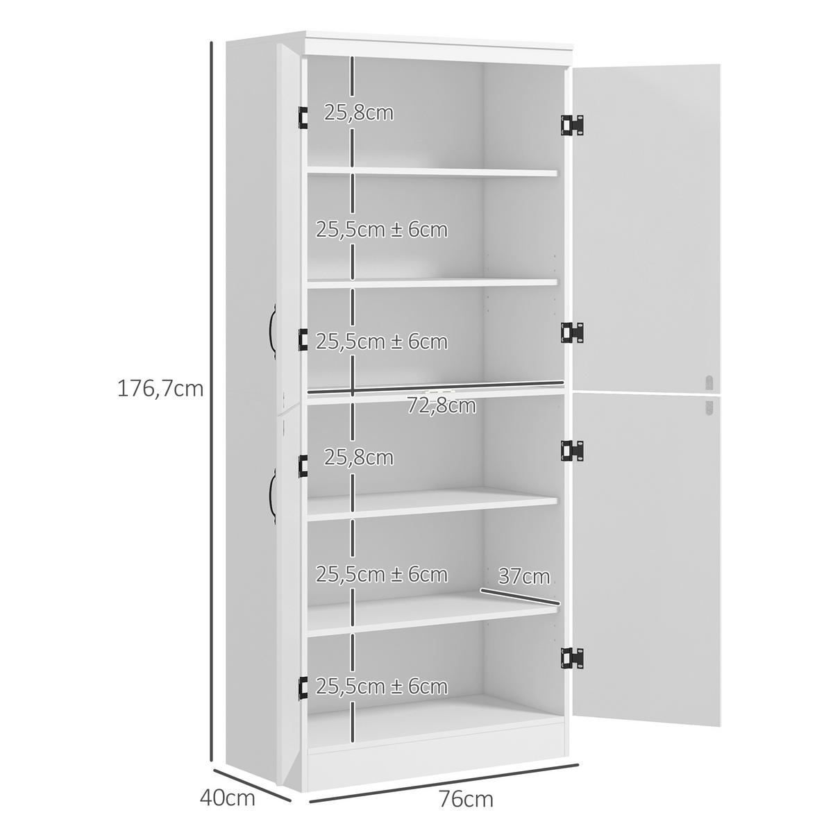 HIGHBOARD DE-11054 4 Türen & 6 verstellbare Böden Weiß - Weiß, Holzwerkstoff (40/176.7/76cm) - ComfortXL
