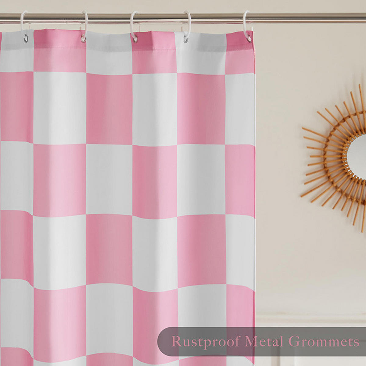 DUSCHVORHANG Rosa Weiß kariert 180 x 180 cm Schachbrettmuster wasserdicht fürs Badezimmer - Multicolor, Textil (180/180cm) - MCBOSON