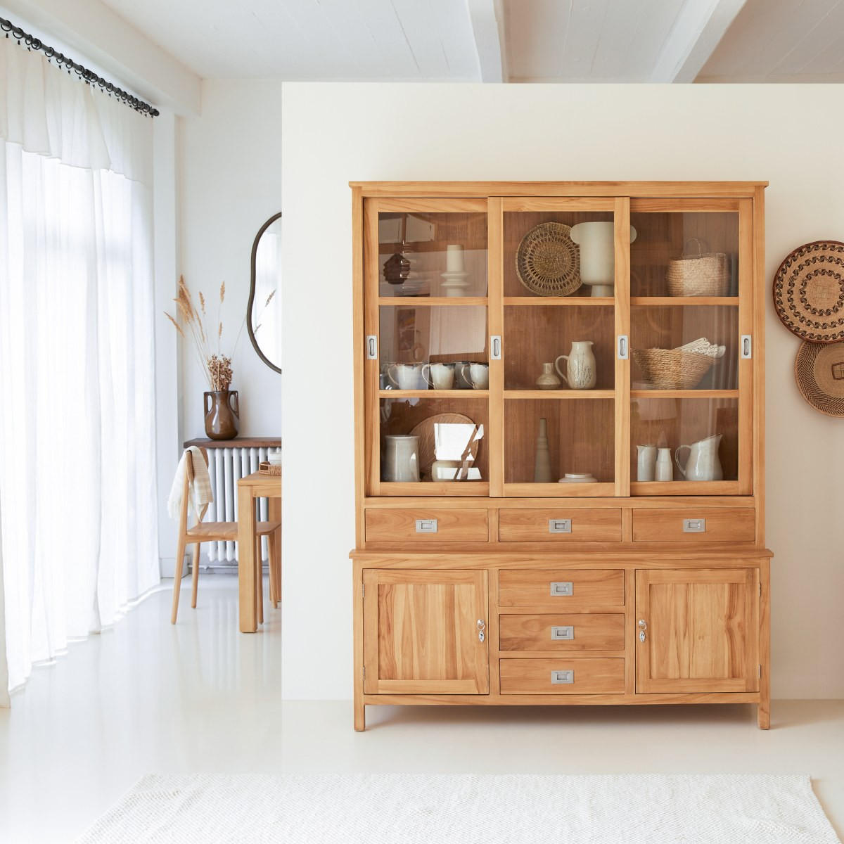 GESCHIRRSCHRANK Coffee Tek Natur aus Teak - Naturfarben, Holz (162/210/46cm) - Tikamoon