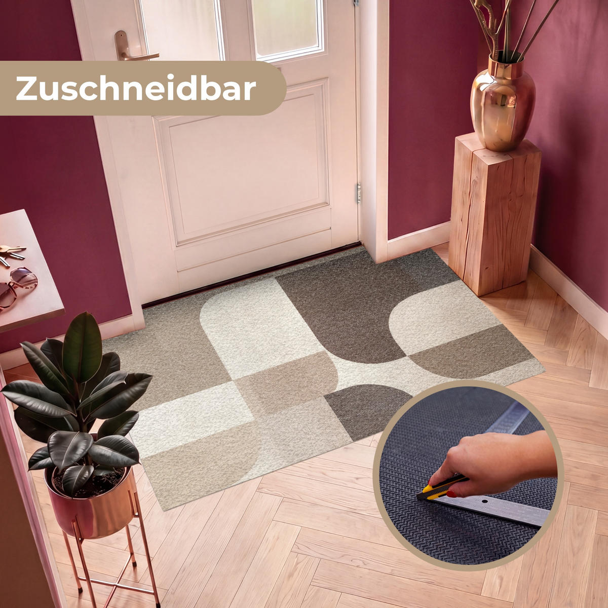 FUSSMATTE Geometrisch - Gewebte Struktur - Modern Fußabtreter 150x90 cm - Beige, Kunststoff (150/90cm) - MuchoWow