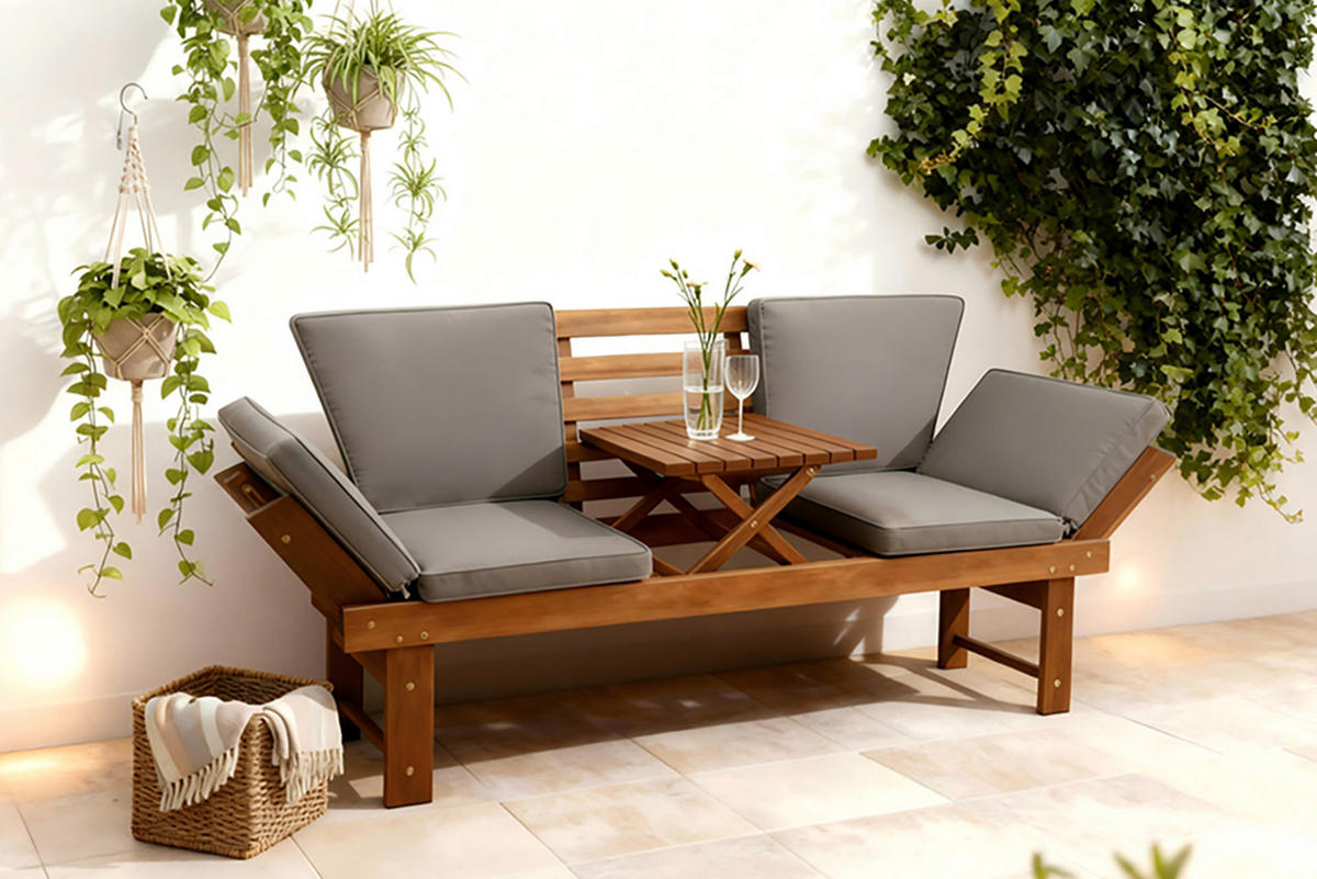 SITZBANK MODULAR Akazie Natur 200 cm - Braun/Grau, Holz (190/87/70cm) - riess-ambiente