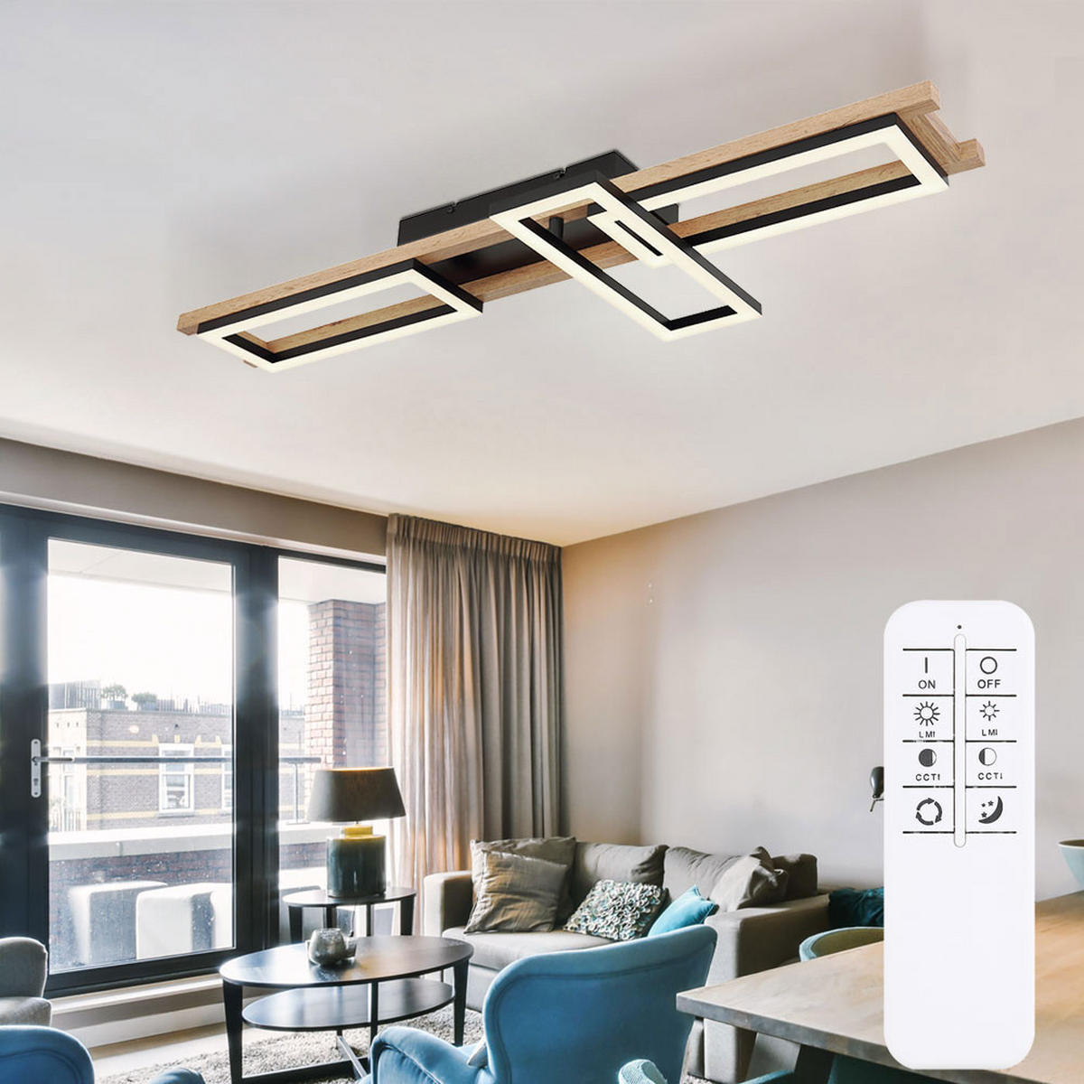 LED DECKENLEUCHTE ILLA Braun Holzoptik - Braun, Metall (100/13.5/11cm) - Globo Lighting