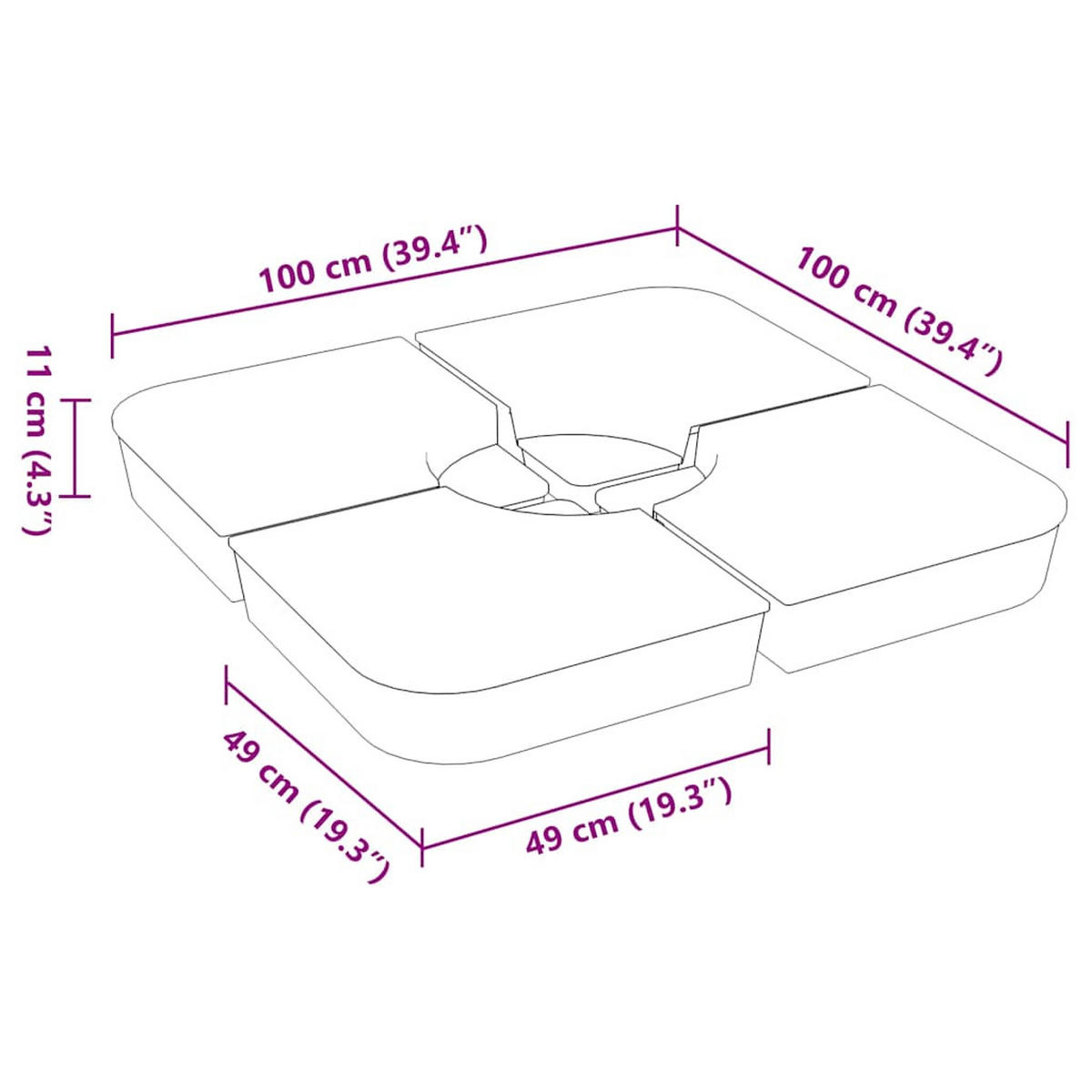 KREUZFUSS-SCHIRMSTÄNDER-SET 4Er Set 100 Kg Pp - Anthrazit, Kunststoff (100/100cm) - vidaXL