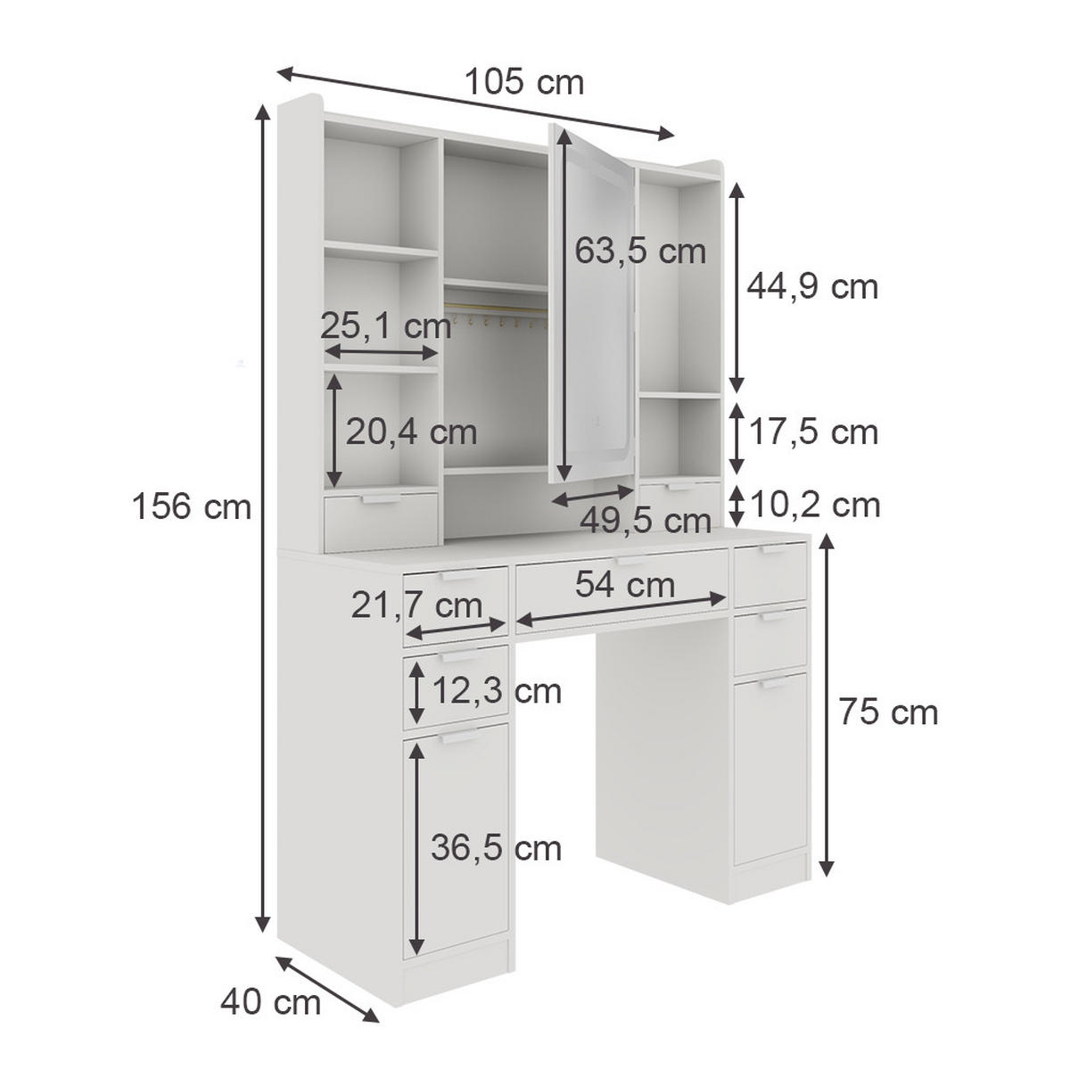 TOALETNÍ STOLEK Solea Bílá - bílá, kompozitní dřevo (105/156/40cm) - Vicco