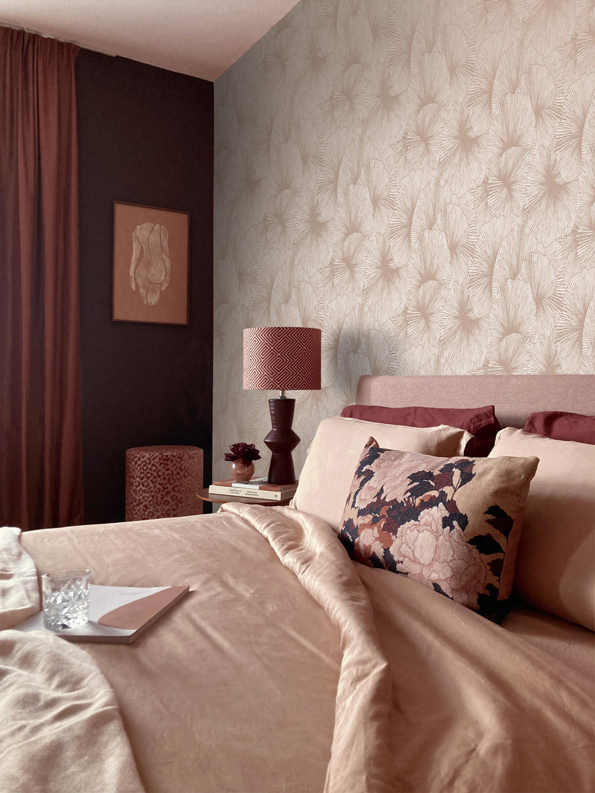 TAPETE 3D Muster Blätter 53 cm x 10.05 m - Pink, Papier (53/1000cm) - Origin Wallcoverings