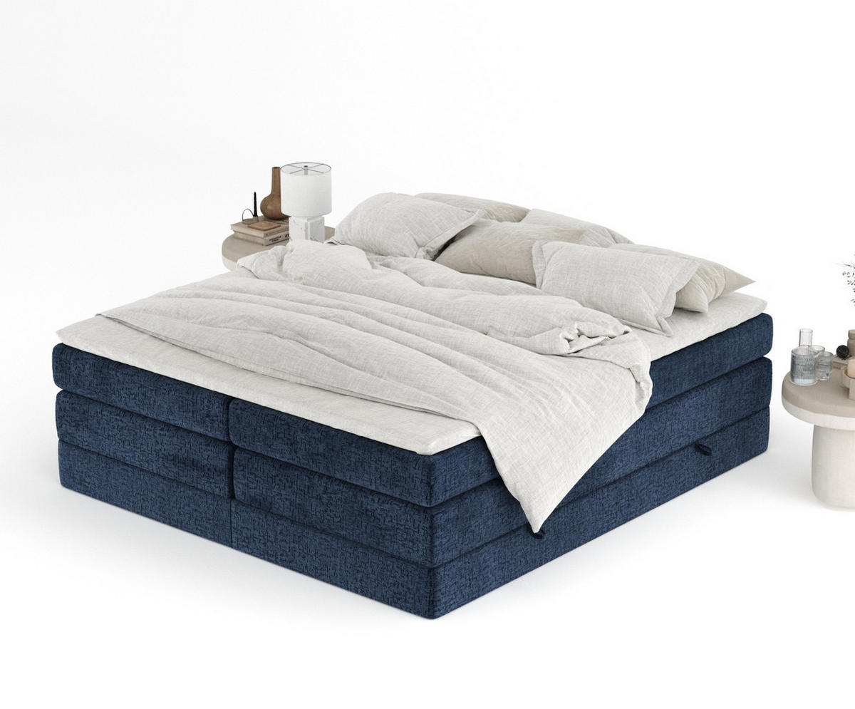 BOXSPRINGBETT Juniper Marineblau 160/200 cm - Schwarz/Dunkelblau, Holz/Holzwerkstoff (160/200cm) - Maison de Reve