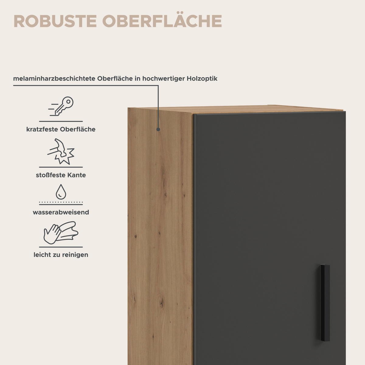 WOHNKOMBINATION THE ONE (B/H/T: ca. 176/99/34 cm) in Artisan Oak Nachbildung/Basalt grau - Eiche Artisan, Holzwerkstoff (176/99/34cm)