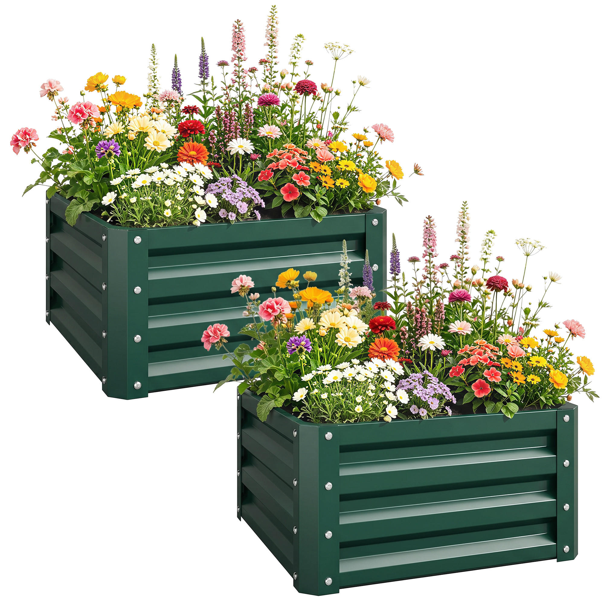 HOCHBEET-SET DE-12251 2er-Set 60/60/30,5 cm mit offenem Boden Grün - Grün, Metall (60/30.5/60cm) - ComfortXL