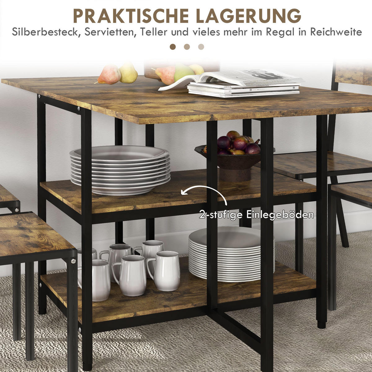 KLAPPTISCH 140/80/75 cm, platzsparend, seitlich ausklappbar mit Ablagen - Braun, Metall (140/80/75cm) - BEAOK