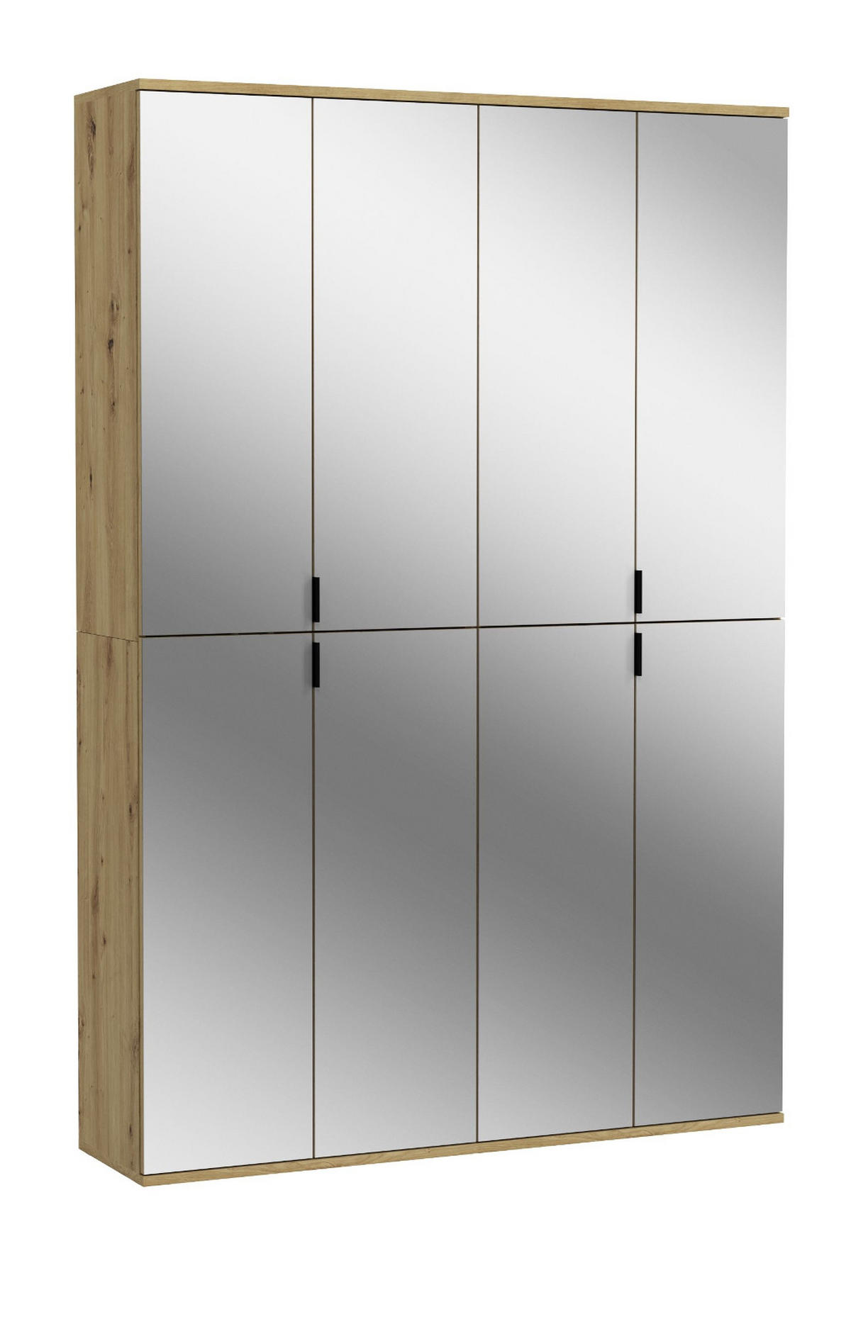 GARDEROBENSCHRANK Eiche Artisan 122 cm, Flurschrank mit Spiegel - Chromfarben/Schwarz, Glas/Holzwerkstoff (122/193/34cm) - Inn.Furn