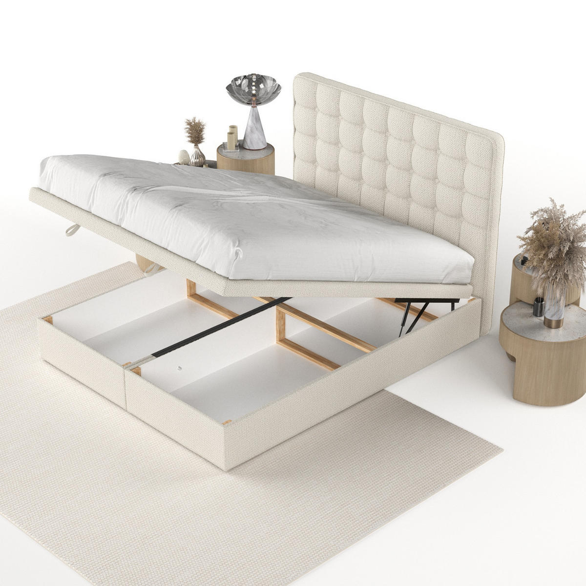 POLSTERBETT Celestia mit Stauraum 120/200 cm Hellbeige im Alta Stoff - Sandfarben/Schwarz, Holz/Holzwerkstoff (120/200cm) - AltaBeds