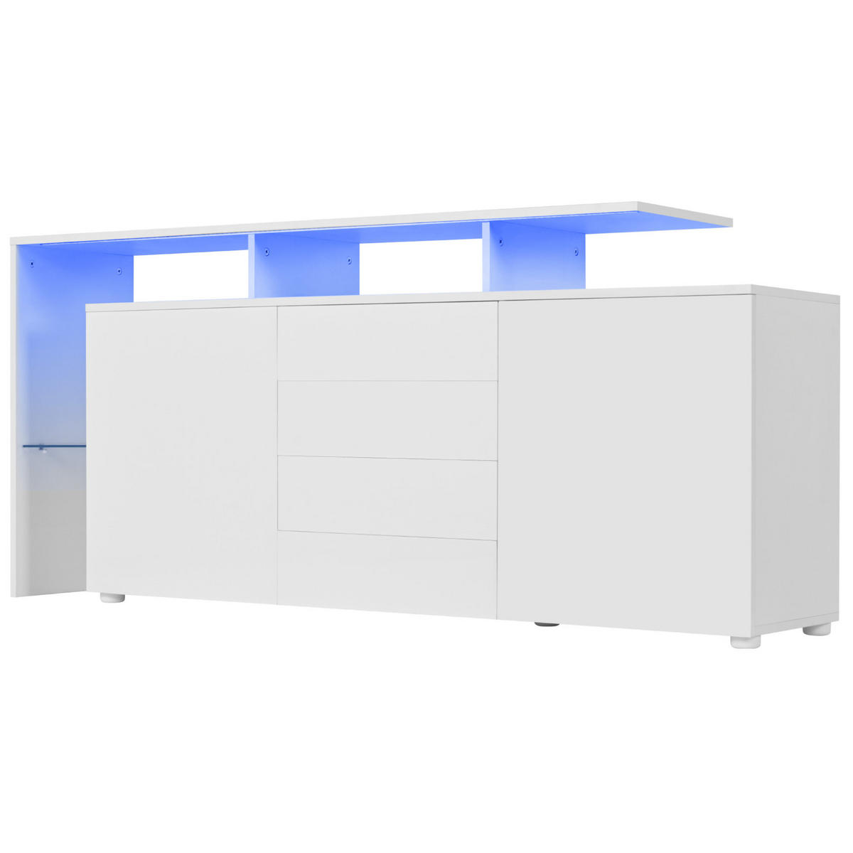 LOWBOARD 160/35/70 cm mit LED, 2 Türen & 4 Schubladen in Weiß Hochglanz - Weiß, Holzwerkstoff (160/70/35cm) - BEAOK
