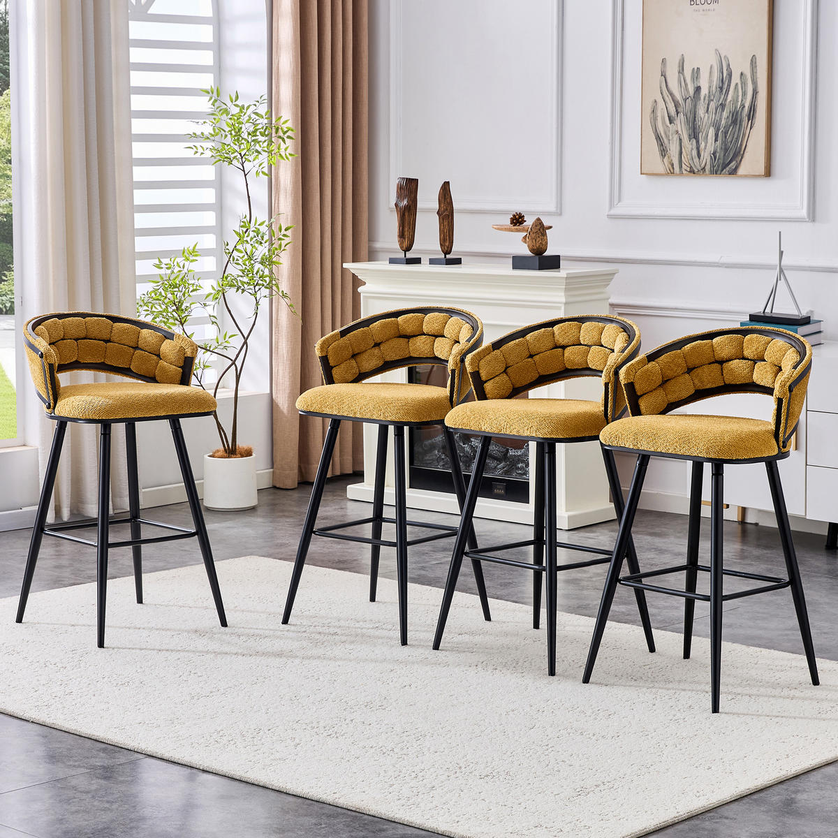 BARHOCKER DE-36781 4er-Set mit schwarzen Metallbeinen Gelb - Gelb, Metall (50.5/98.5/56cm) - ComfortXL