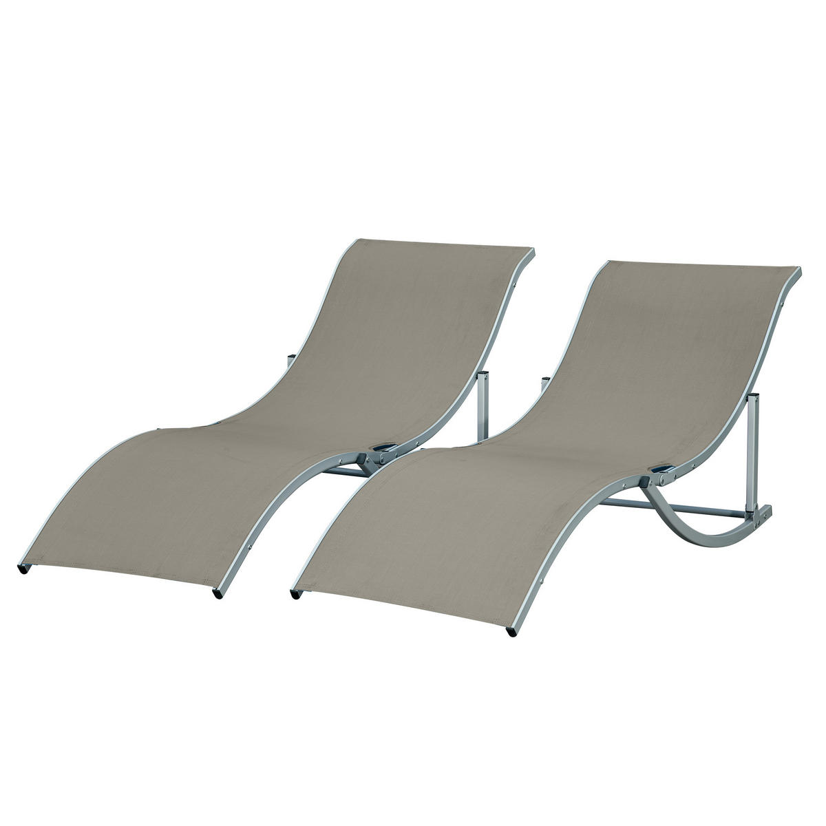 SONNENLIEGE Set mit 2 klappbaren 61 x 165 x 63 cm - Grau, Metall (165/63/61cm) - Vallsero