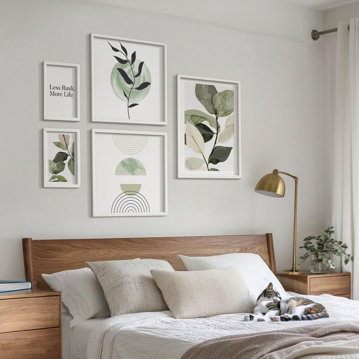 WANDBILDER 5er-Set - 50x50 cm & 20x30 cm & 40x60 cm Weißer Rahmen - Geometrische Pflanzenformen - Weiß, Kunststoff (40/60cm) - ArtPrintCave