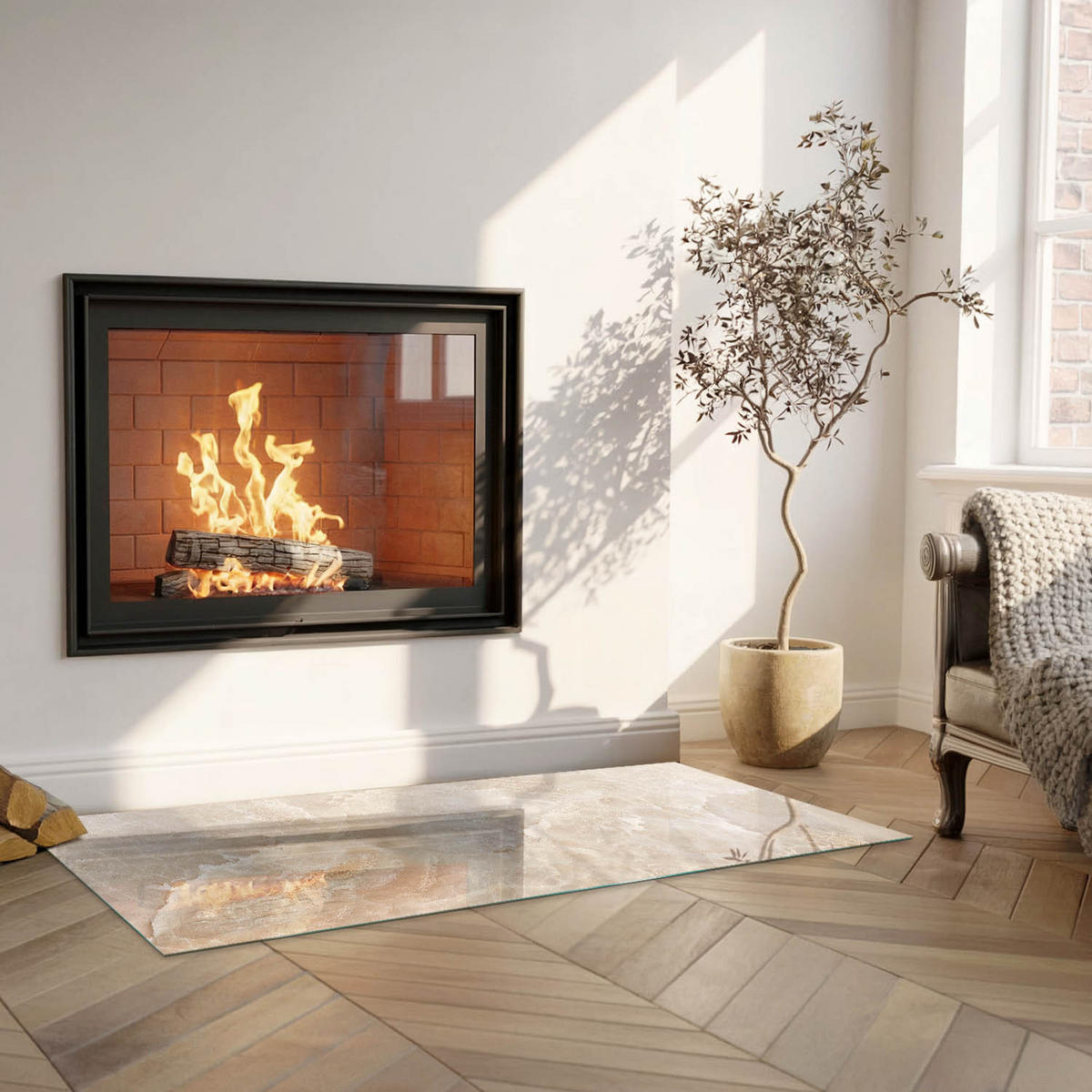GLASPLATTE für Kamin 125x50 cm - Beige, Glas (125/50/0.4cm) - TULUP