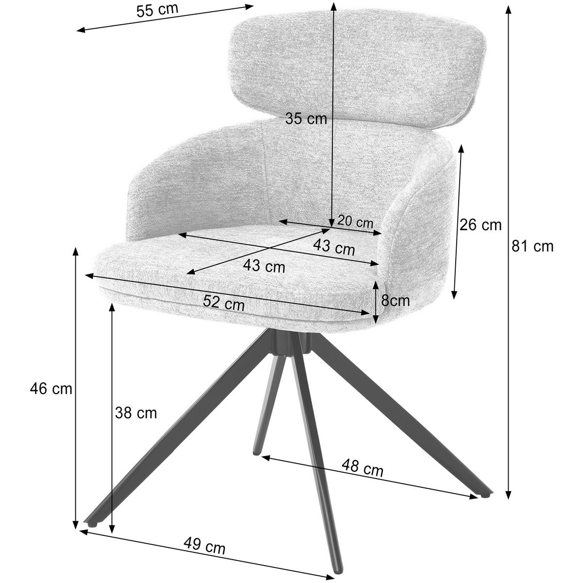 DREHSTUHL Tuso, Polsterstuhl mit Armlehnen und Kopfstütze, Bouclé-Stoff, Hellbeige - Beige/Schwarz, Metall (49/81/55cm) - Beautysofa