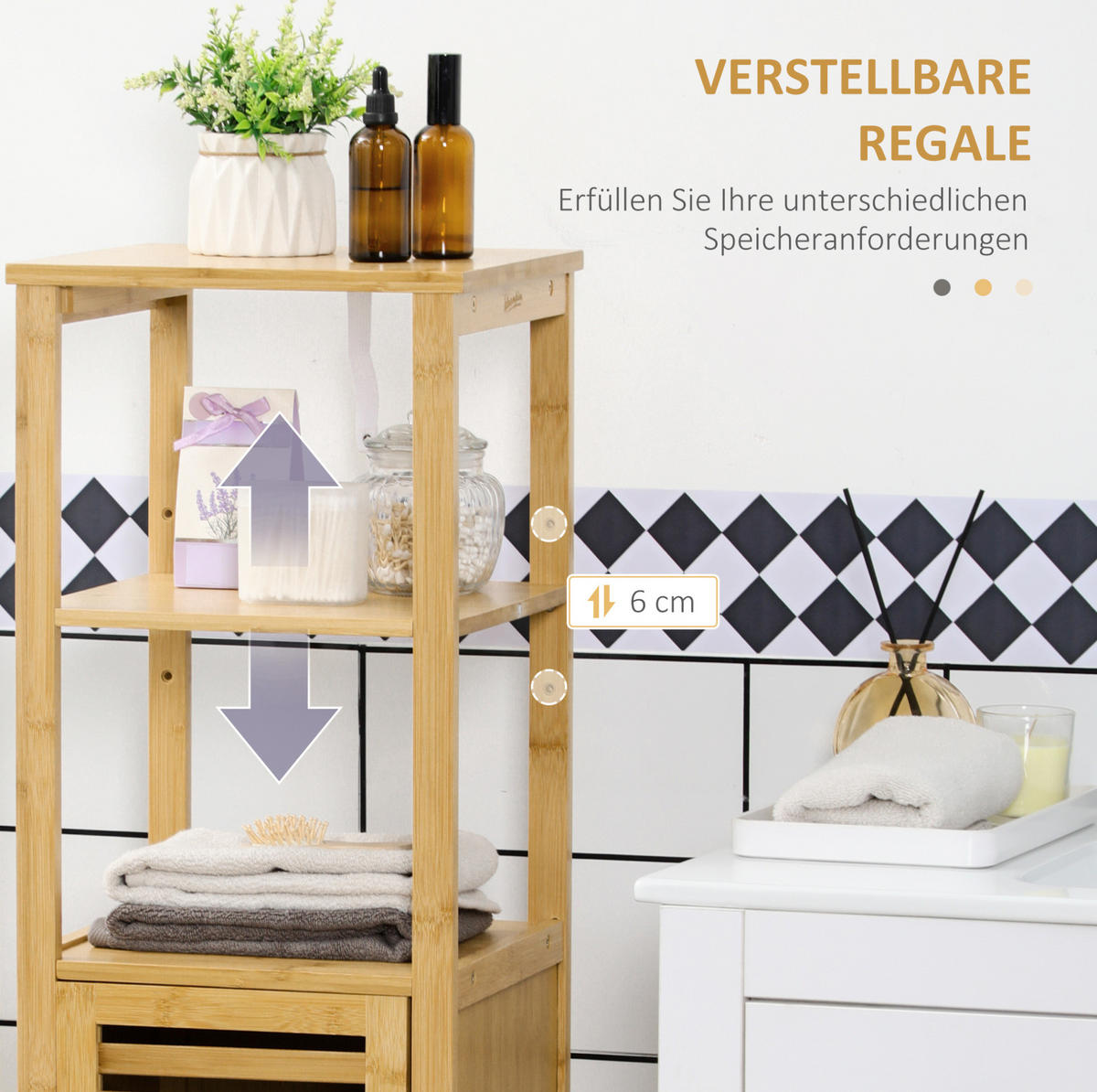 BADEZIMMER Kommode 32.9x29.9x120 cm Natur aus Bambus mit Lamellentür & verstellbaren Ablagen - Naturfarben, Naturmaterialien (32.9/120/29.9cm) - Modfu