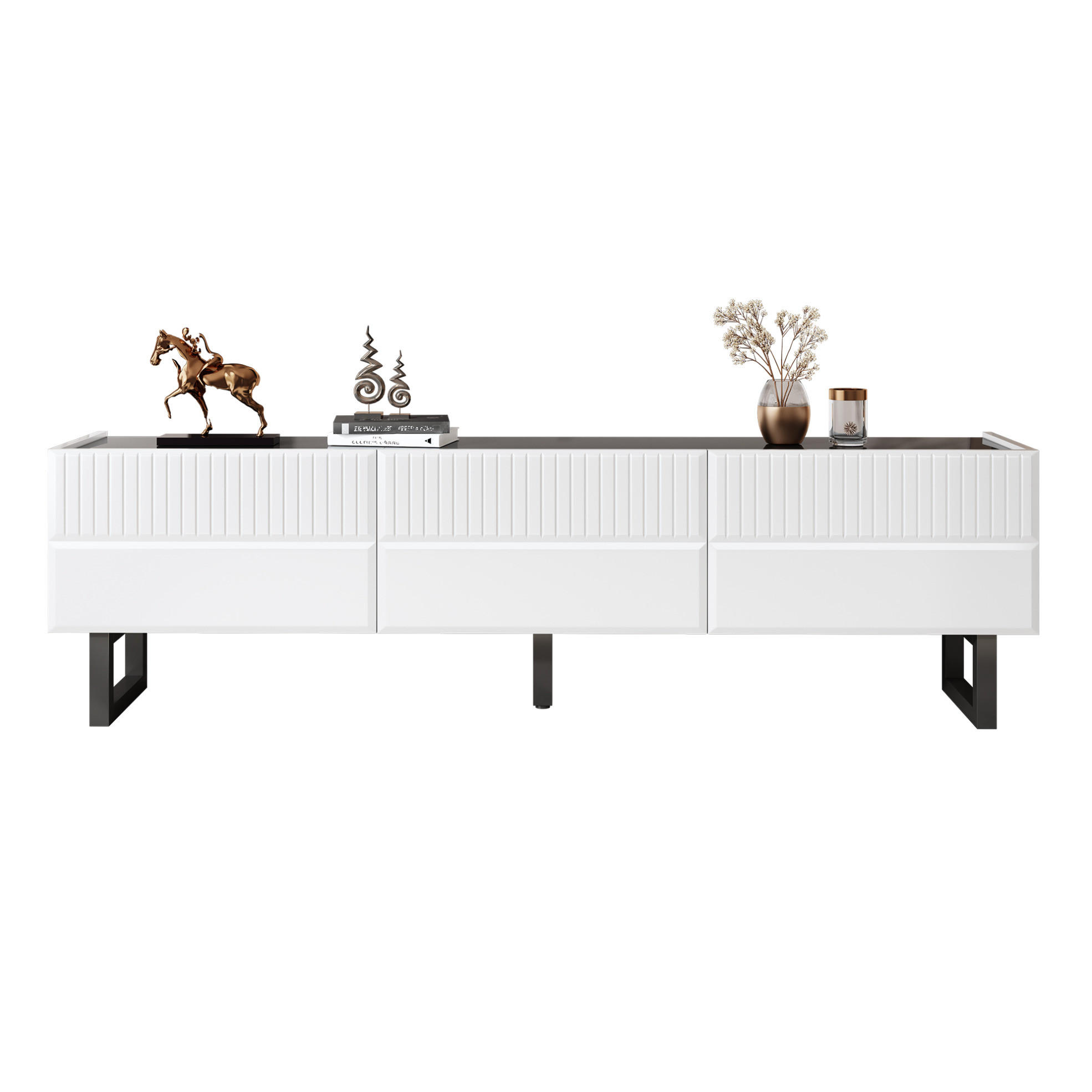 TV-LOWBOARD aus MDF und Spanplatte 170x35x47 cm Schwarz-Weiß mit Schubladen - Schwarz, Holzwerkstoff (170/47/35cm) - IVMEU