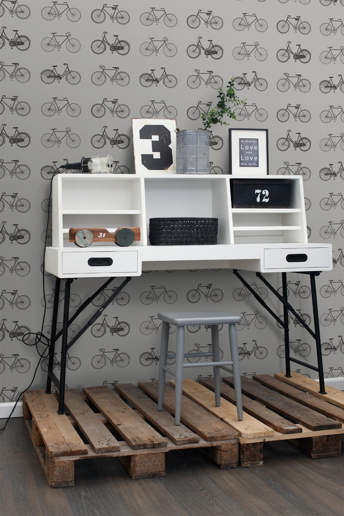 TAPETE Fahrräder 53 cm x 10.05 m - Grau, Papier (53/1000cm) - ESTAhome