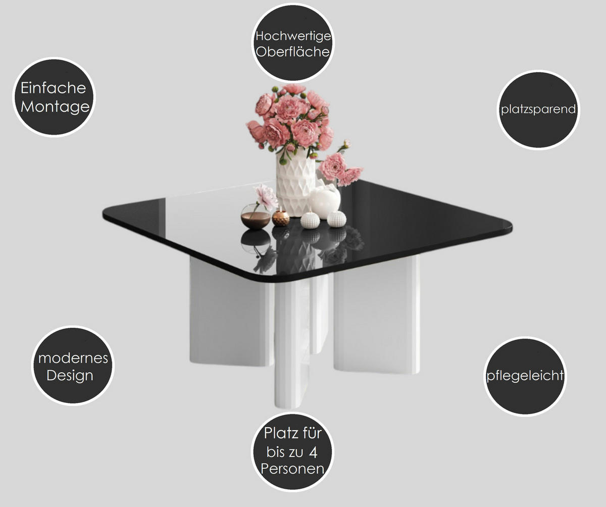 COUCHTISCH quadratisch Marmor dunkel Weiß Hochglanz 80/80/50 cm - Weiß Hochglanz/Grau, Holzwerkstoff (80/80/50cm) - designimpex