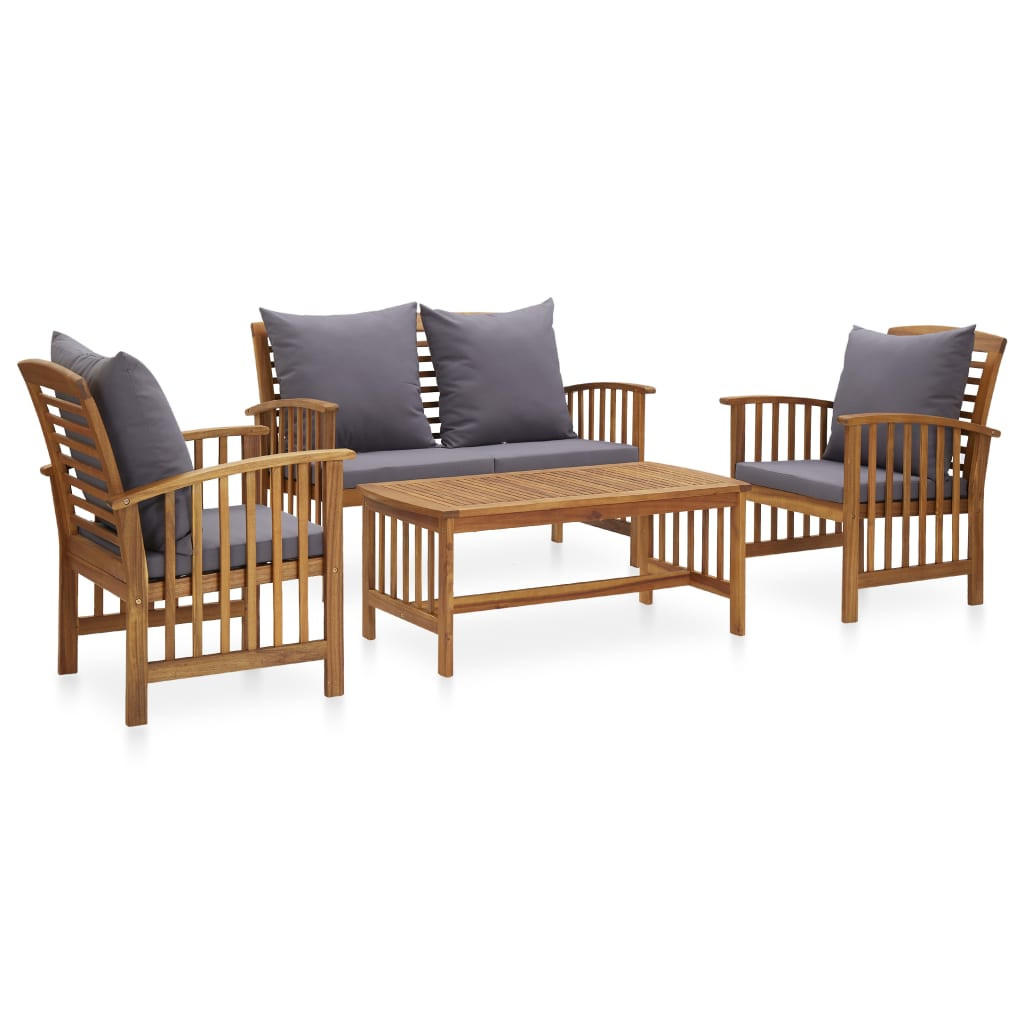 GARTEN-LOUNGE-SET 4-teilig Mit Auflagen Massivholz Akazie - Dunkelgrau, Holz/Textil - vidaXL