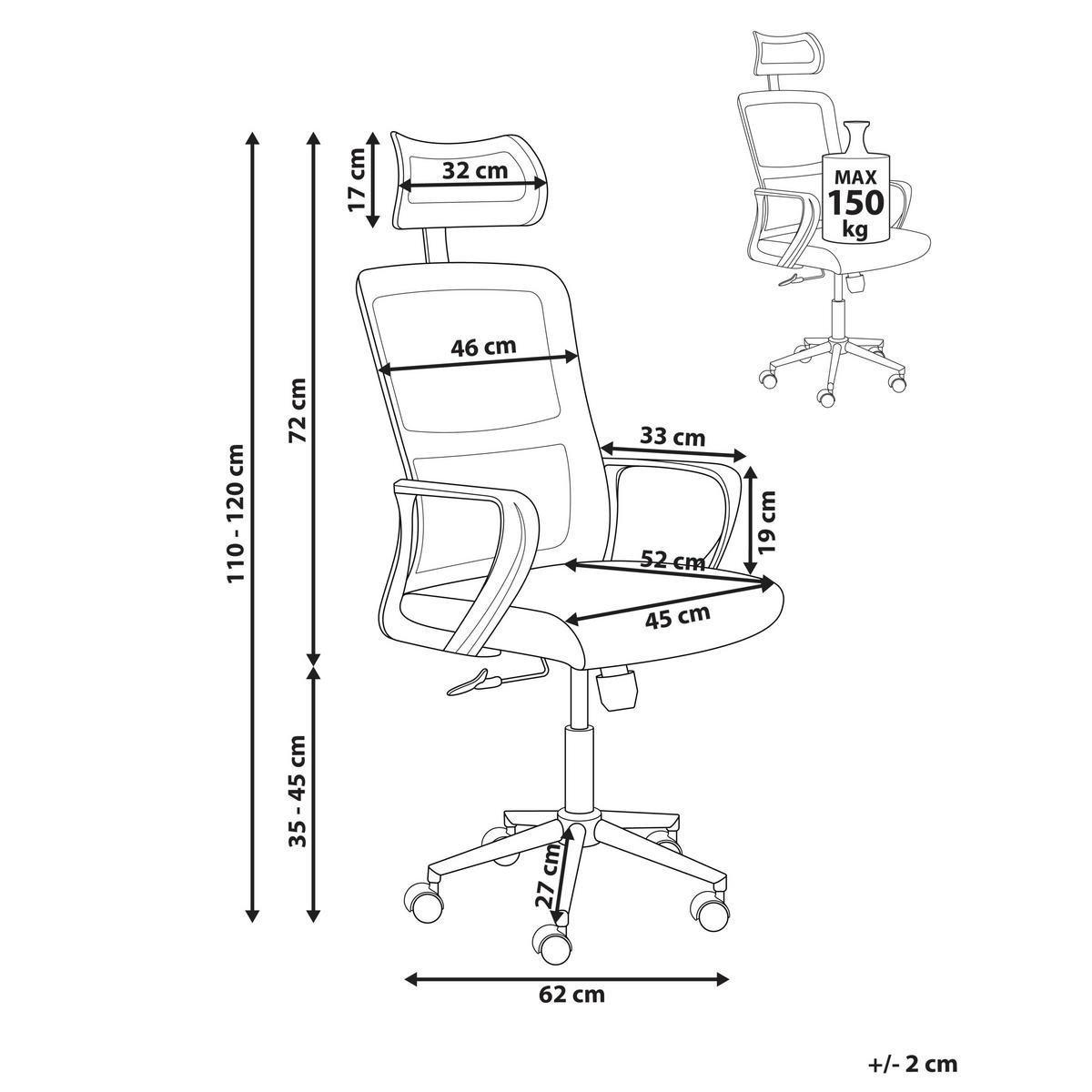 BÜROSTUHL Beige Monarch - Beige/Weiß, Textil (46/110/62cm) - Beliani