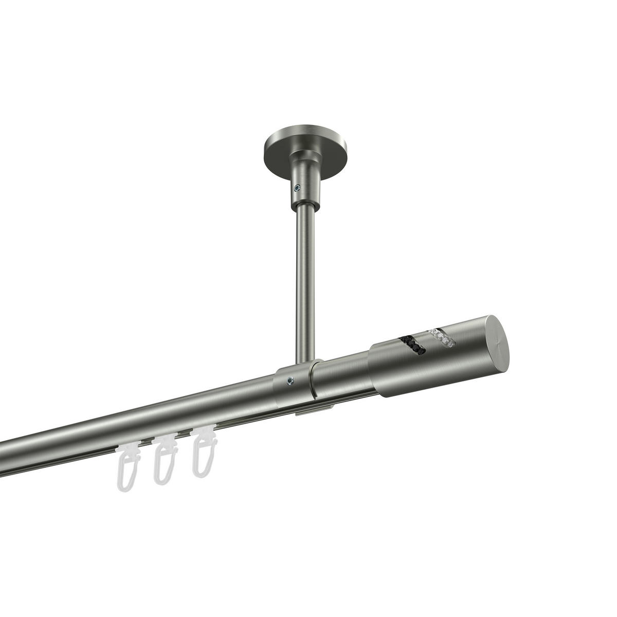 INNENLAUF-GARDINENSTANGEN-SET Sonette Zoena 540 cm (geteilt in 3 x 180 cm), 1-läufig, 20 mm Ø Edelstahl-Optik - Edelstahlfarben, Metall (540cm) - INTERDECO
