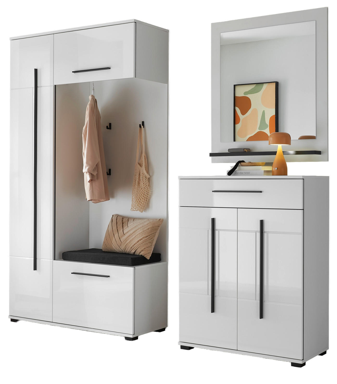 Furn.Design Garderoben-Set Weiß Hochglanz 201x200x39 cm