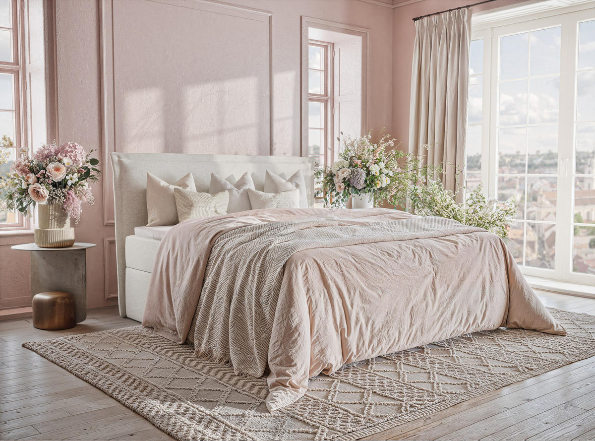 BOXBETT Saffron 140/200 cm, in Creme, Bettkasten, Matratze, Topper - Creme/Schwarz, Holz/Holzwerkstoff (140/200cm) - Maison de Reve