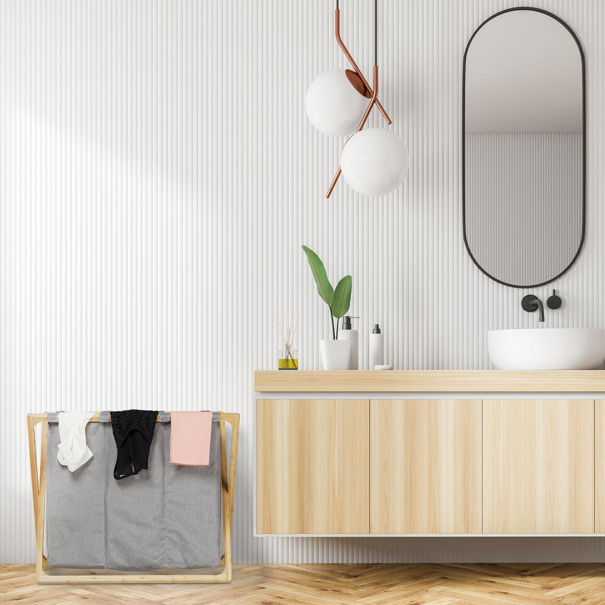 WÄSCHESORTIERER klappbar - Grau, Holz/Textil (69/57.5/38cm) - Relaxdays