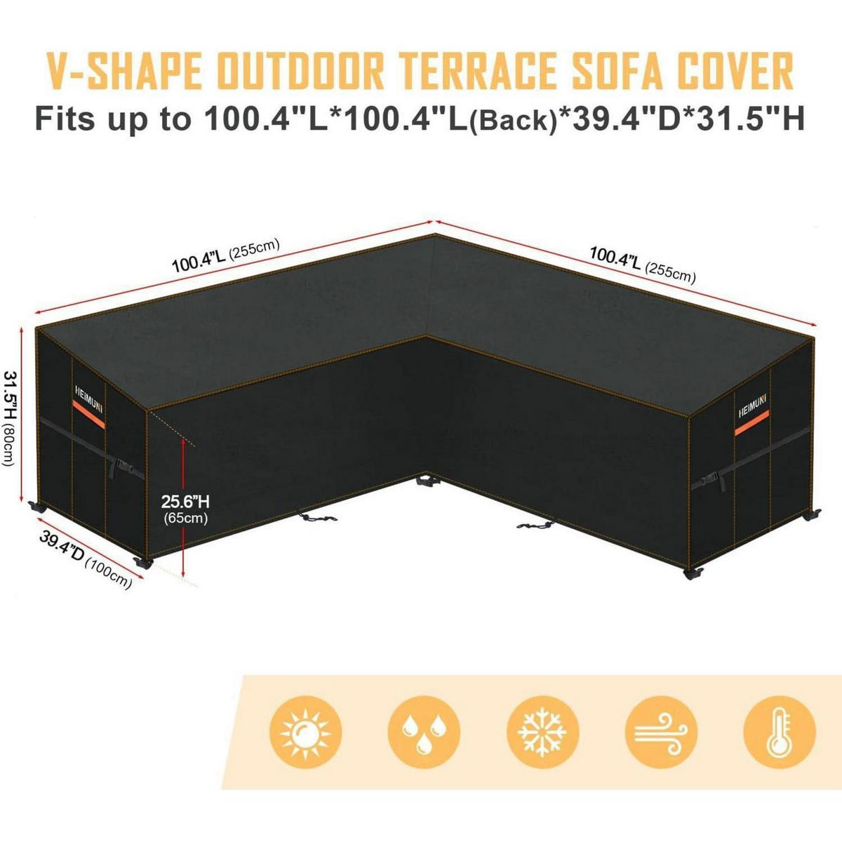 GARTENMÖBEL Abdeckung L-Form Sofa 255x255x100x80/65cm Wasserdicht - Schwarz, Kunststoff (100/100/255cm)