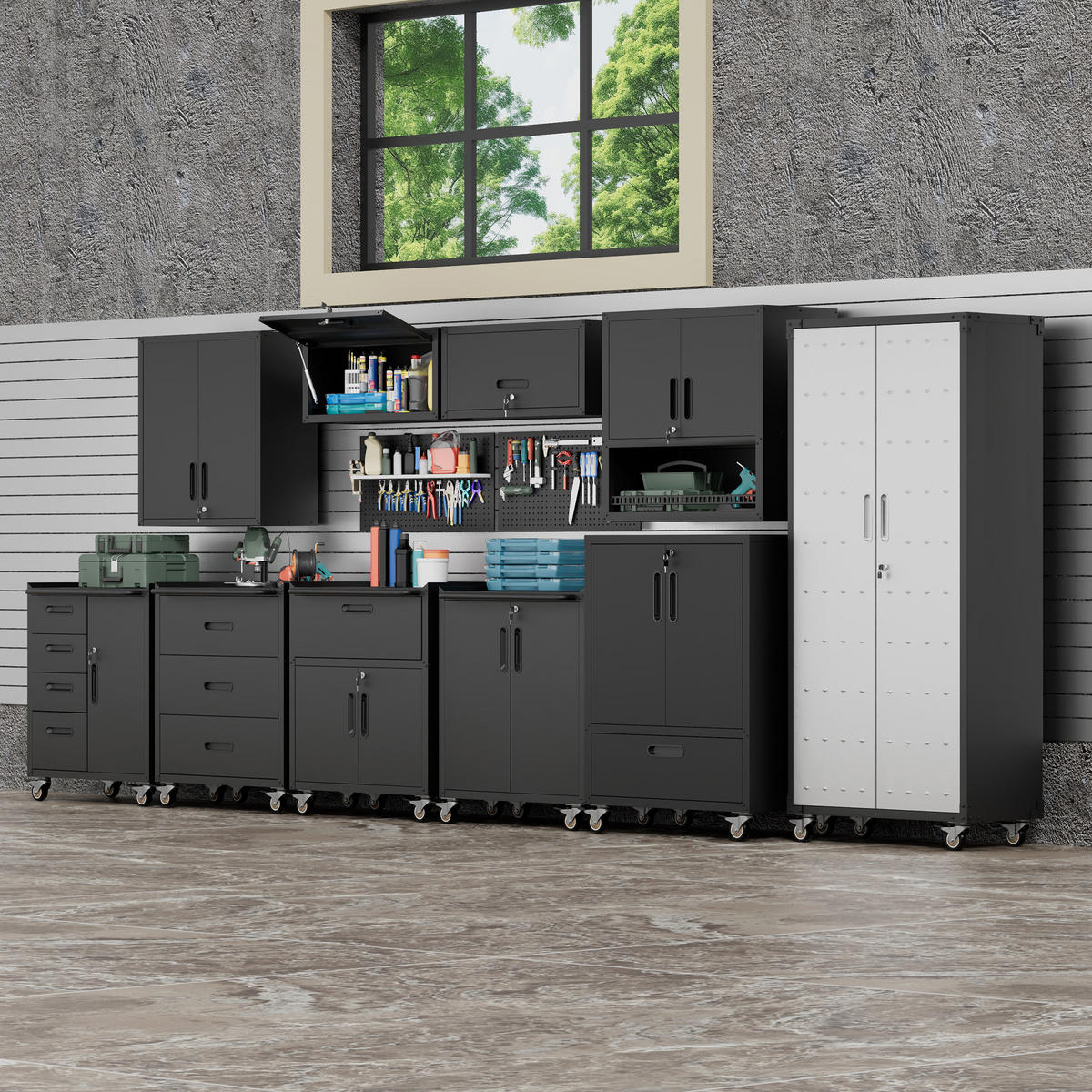 WERKZEUGSCHRANK Metall mit Rollen 101,5x76x51 cm – Heavy Duty, großer Stauraum, Werkstattwagen für Garage, Büro & Haushalt, Schwarz/Grau - Schwarz, Metall (76/51/101.5cm) - Ej. Life