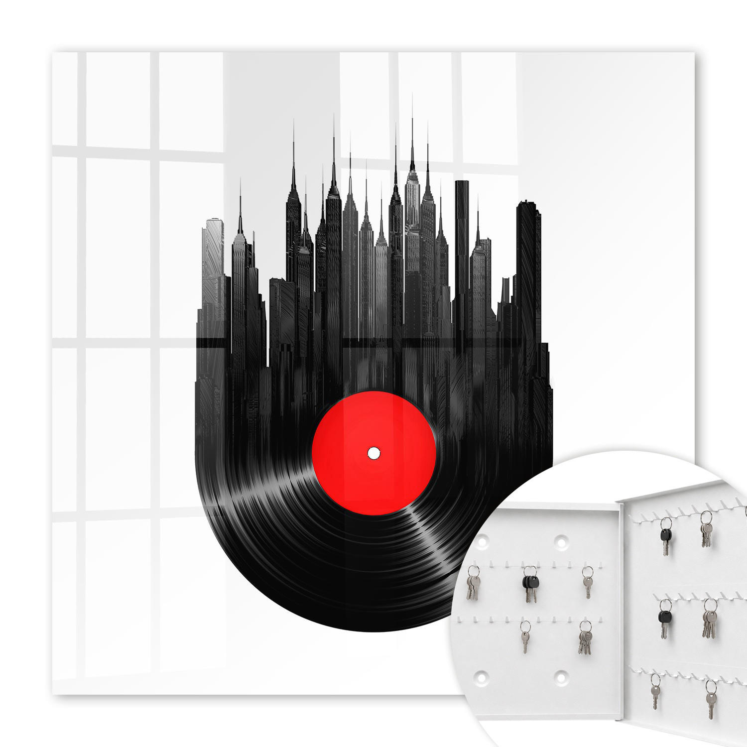 SCHLÜSSELBOX Weiß 30x30 cm – Türöffnung nach rechts - Musik der Stadt - Schwarz, Metall (30/30/5cm) - TULUP
